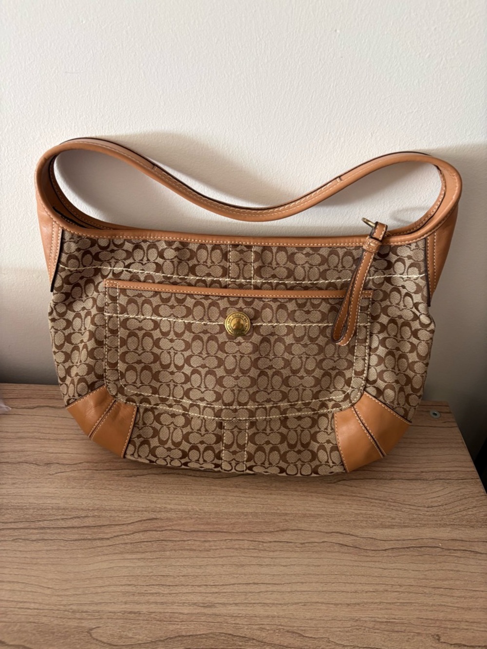 Coach Signature 11294 Ergo Canvas Shoulder Bag in Brown/Tan